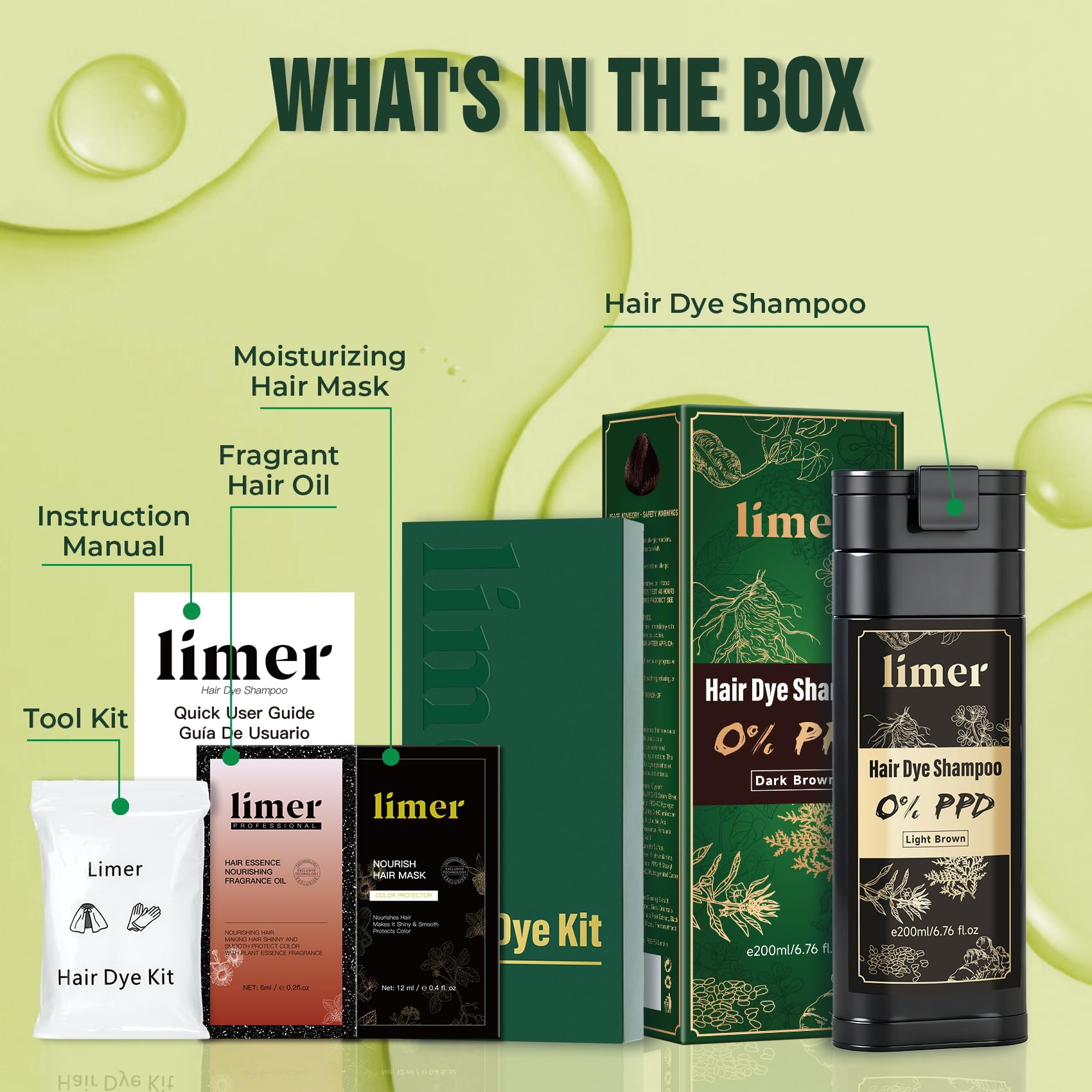 Limer 6-in-1 herbal nutrition nourishes hair while color develops.