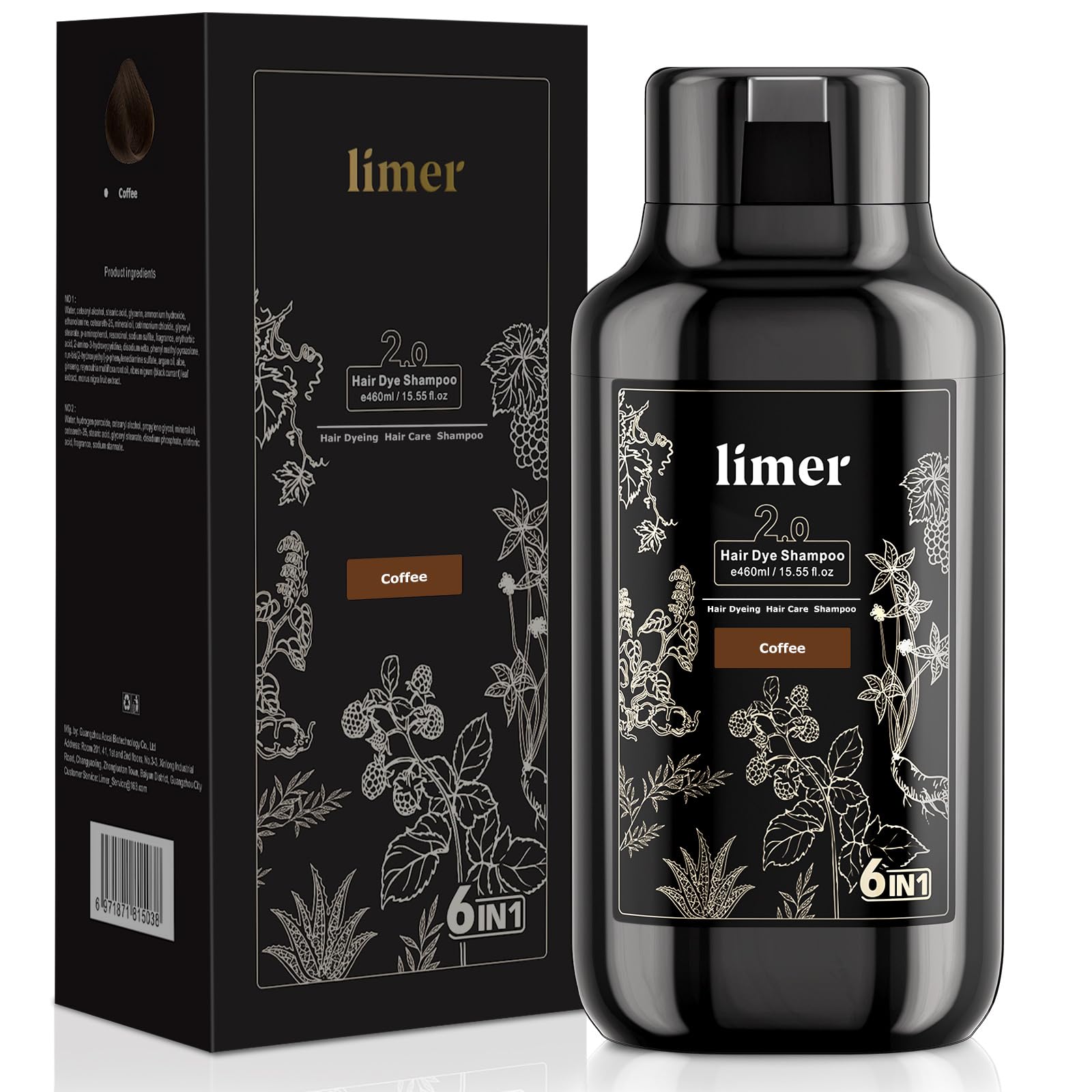 Limer Hair Dye Shampoo coffee color bottle enhances natural tone