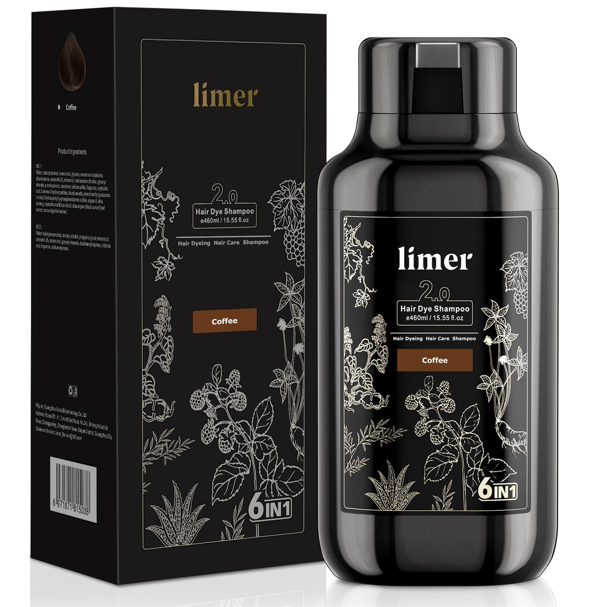 Limer Hair Dye Shampoo coffee color bottle enhances natural tone