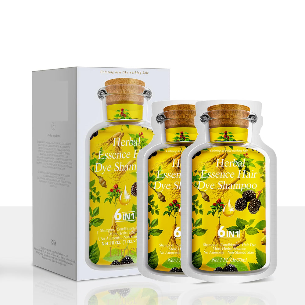 Limer Hair Dye Shampoo Natural Black box packaging with ten sachets for convenient touch-ups
