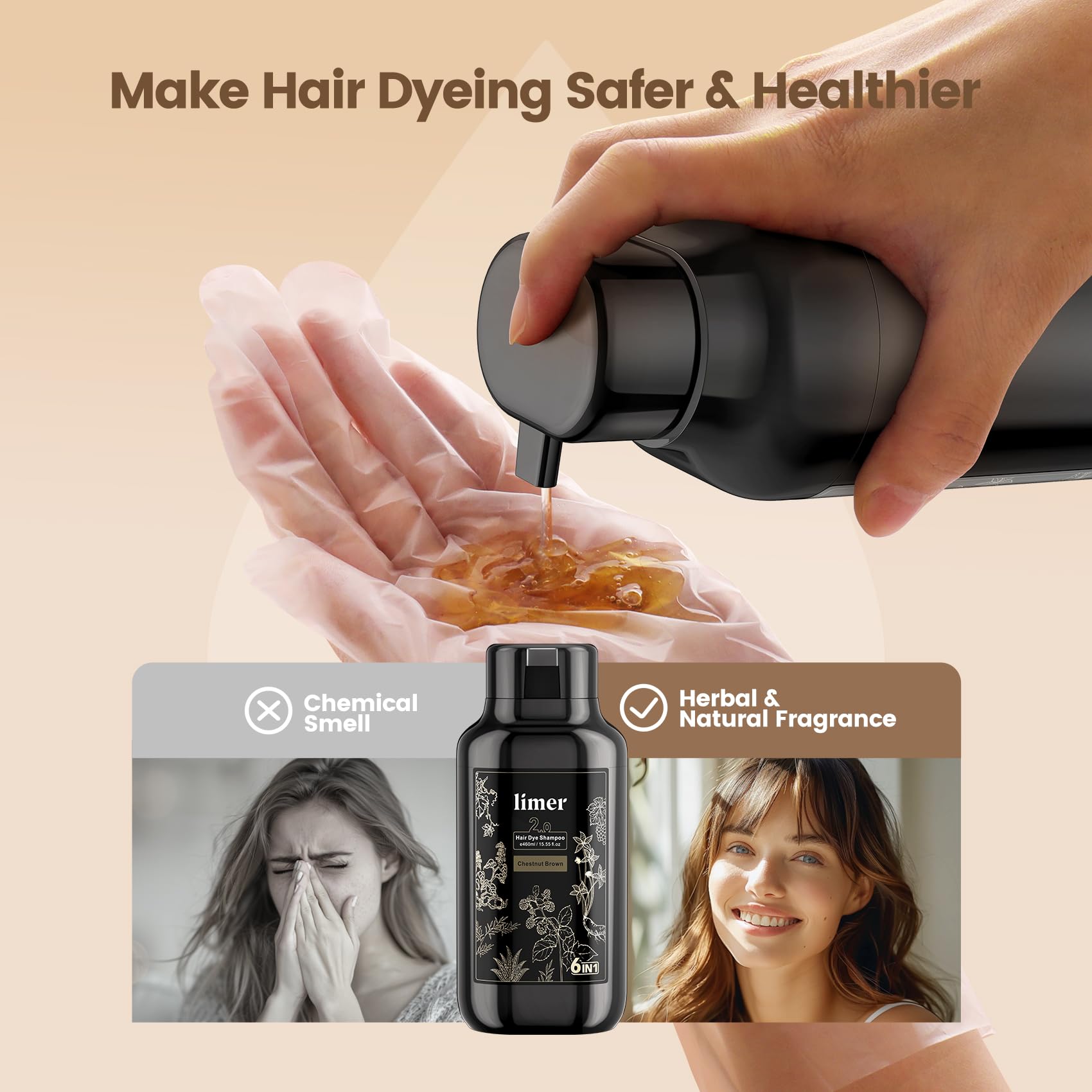 Limer hair dye shampoo shiny-hair after color enhancement