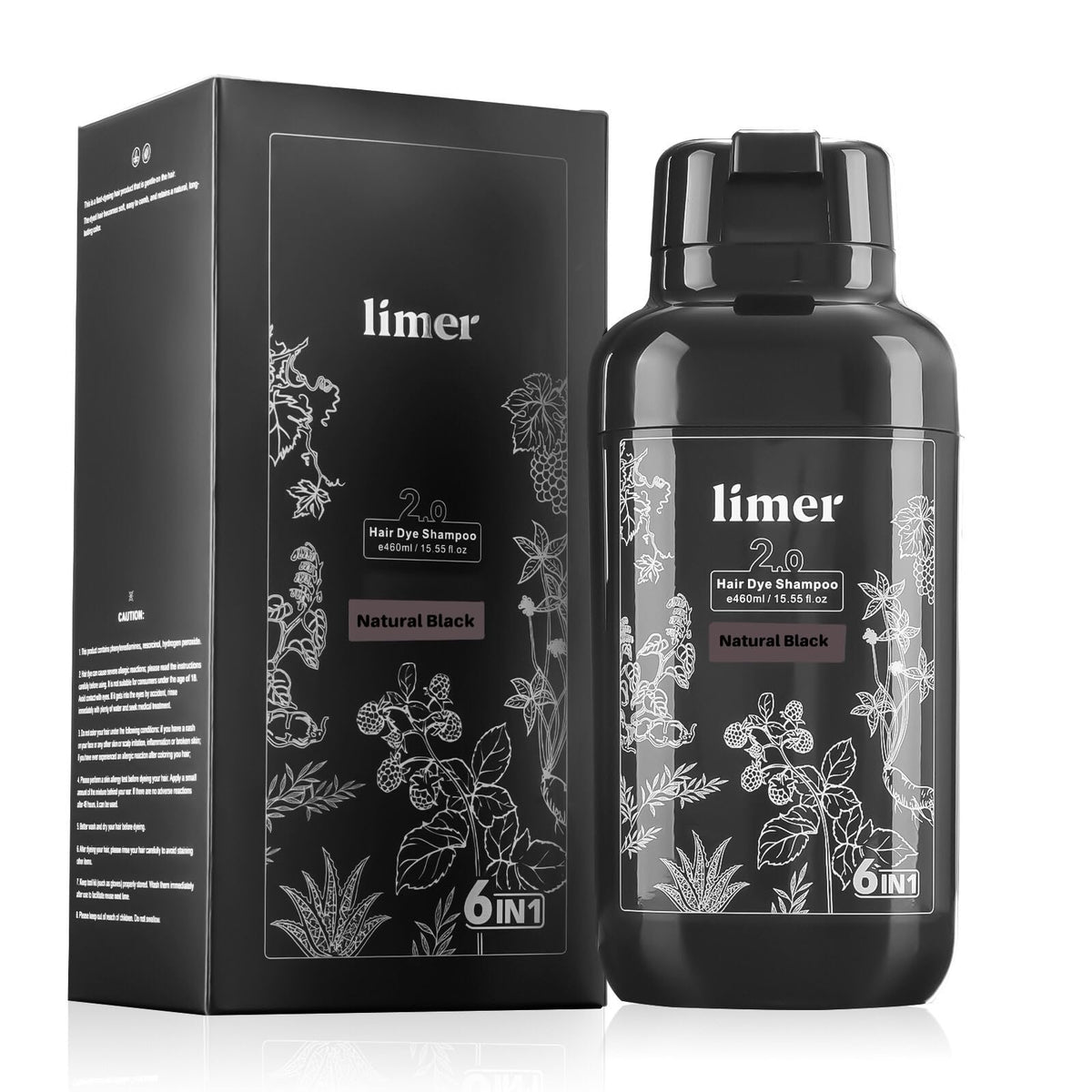 Limer Natural Black 3-in-1 dye shampoo bottle front for quick gray coverage
