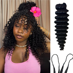 Limited Beauty Deep Wave knotless extensions in natural look for everyday wear.