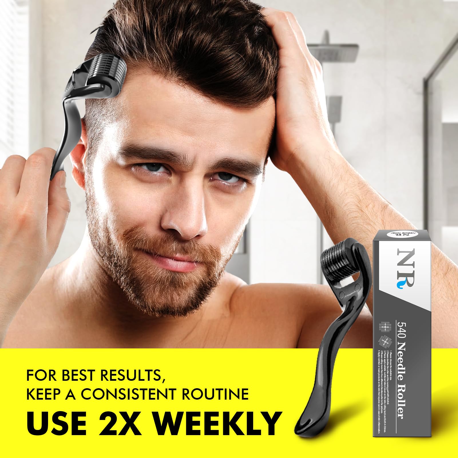 Linduray Skincare derma roller on hairline area enabling better skincare uptake.
