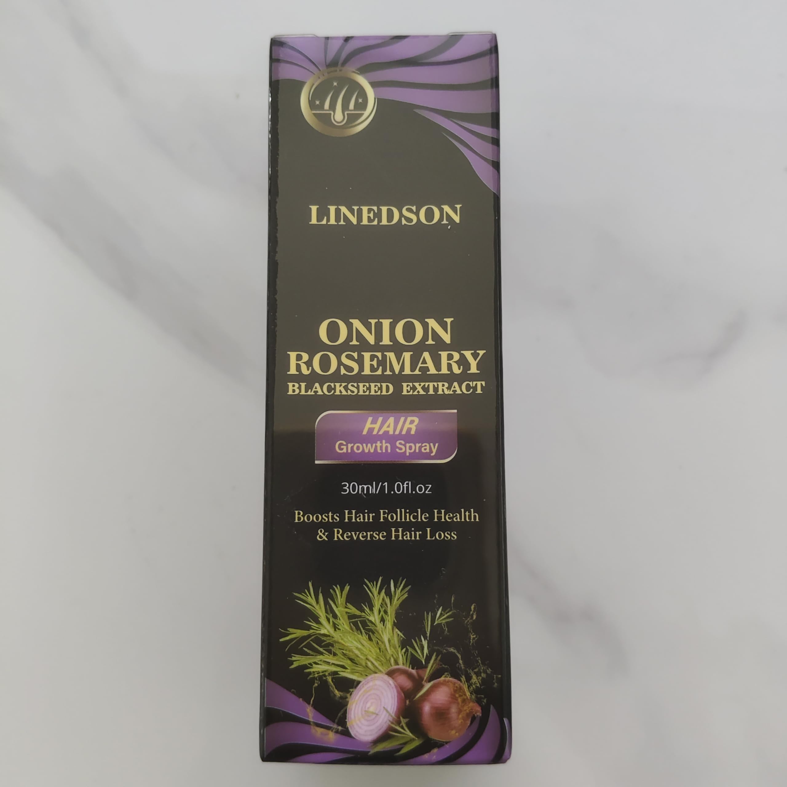 LINEDSON front view bottle on desk for product display.