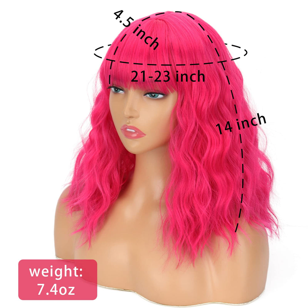 LINGHANG pink wavy bob wig shows realistic texture and soft touch.