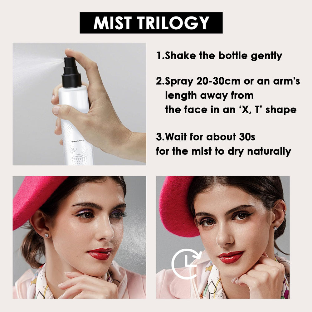 Before and after shot suggests smudge-free makeup all day