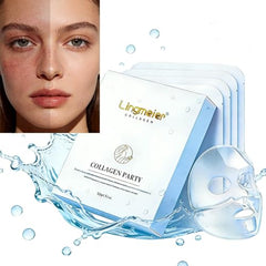 Lingmeier bio collagen mask sheets close-up highlighting hydrolyzed marine peptides.