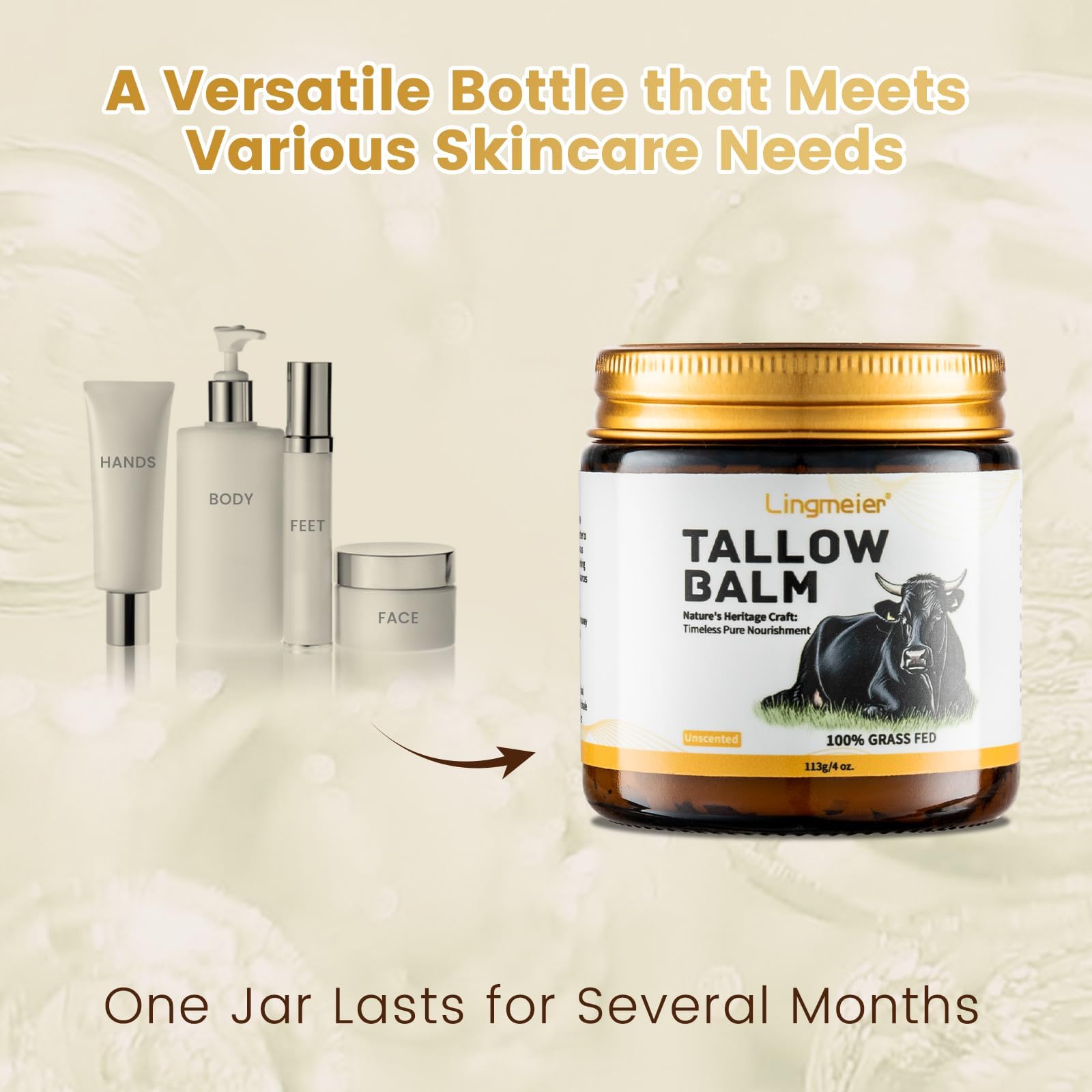 Lingmeier tallow balm used on face, hands, and body.