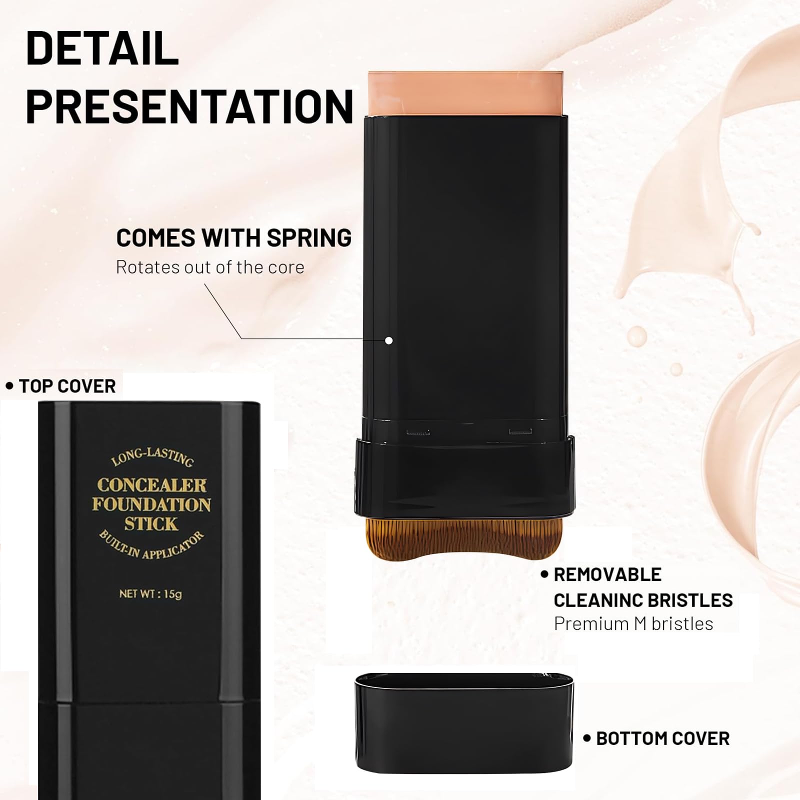 Lingyun 2-in-1 concealer foundation stick close-up showing smooth blending.