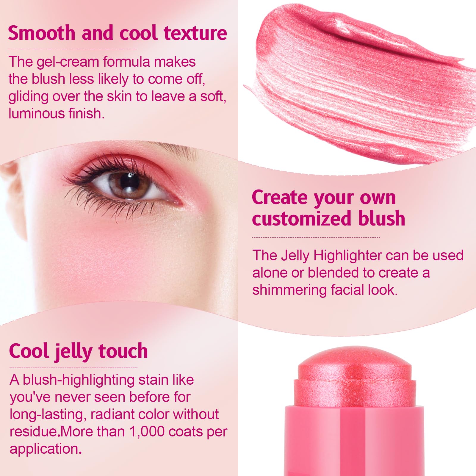 Lingyun jelly blush on eyelids showing multi-use color application