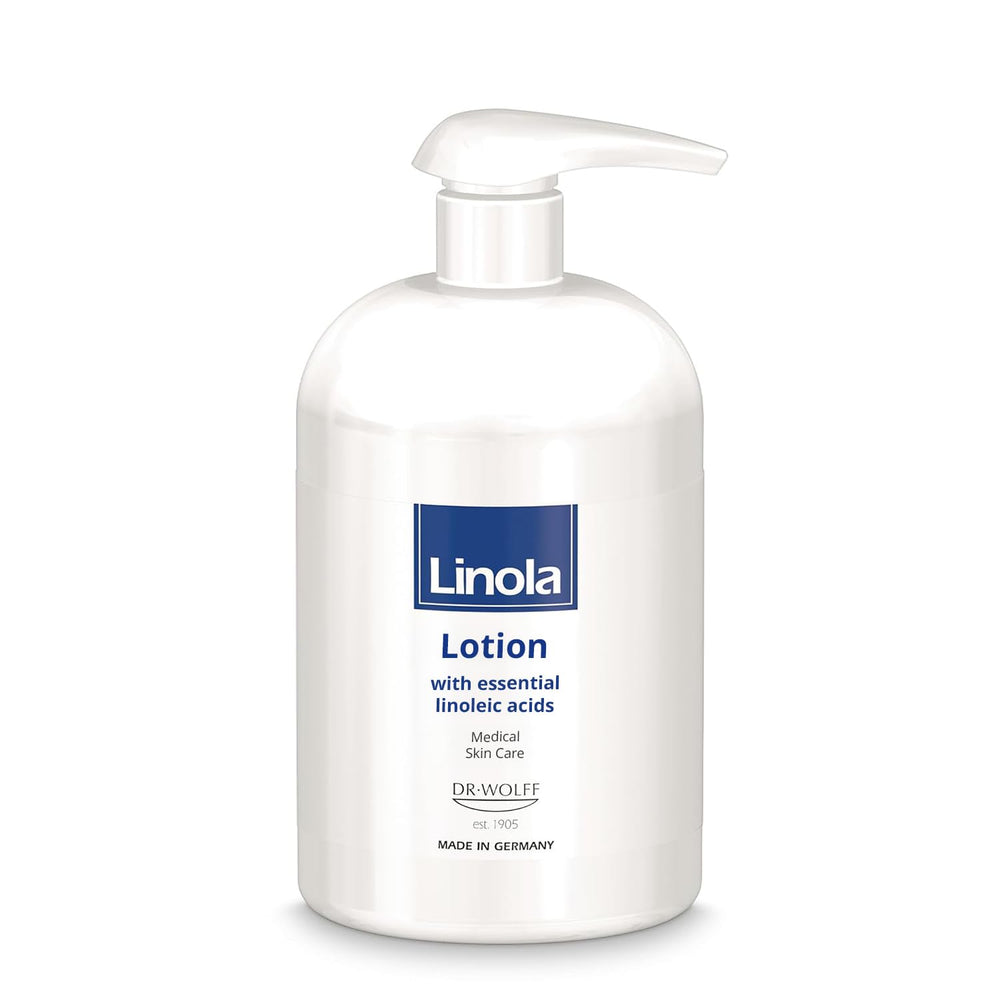 Linola Lotion bottle front shows daily hydration for dry skin
