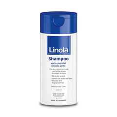 Linola Shampoo dry scalp close-up shows gentle cleansing for irritated skin