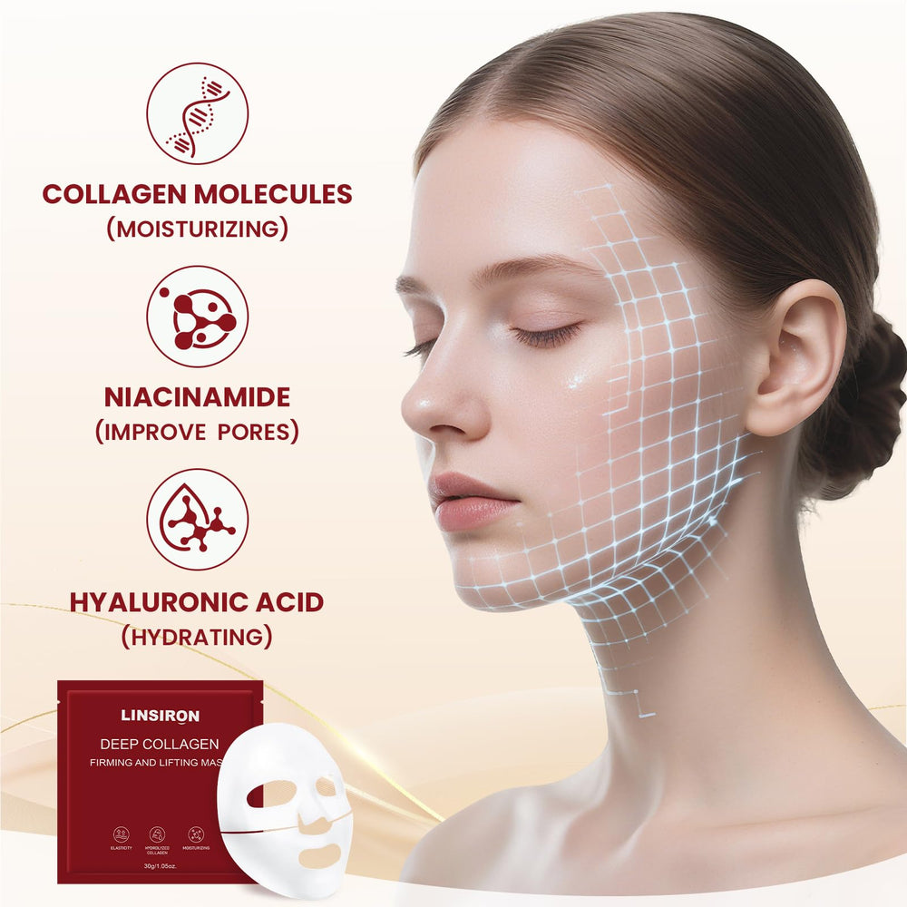 LINSIRON Bio-Collagen Deep Mask on face – overnight hydration while you sleep.