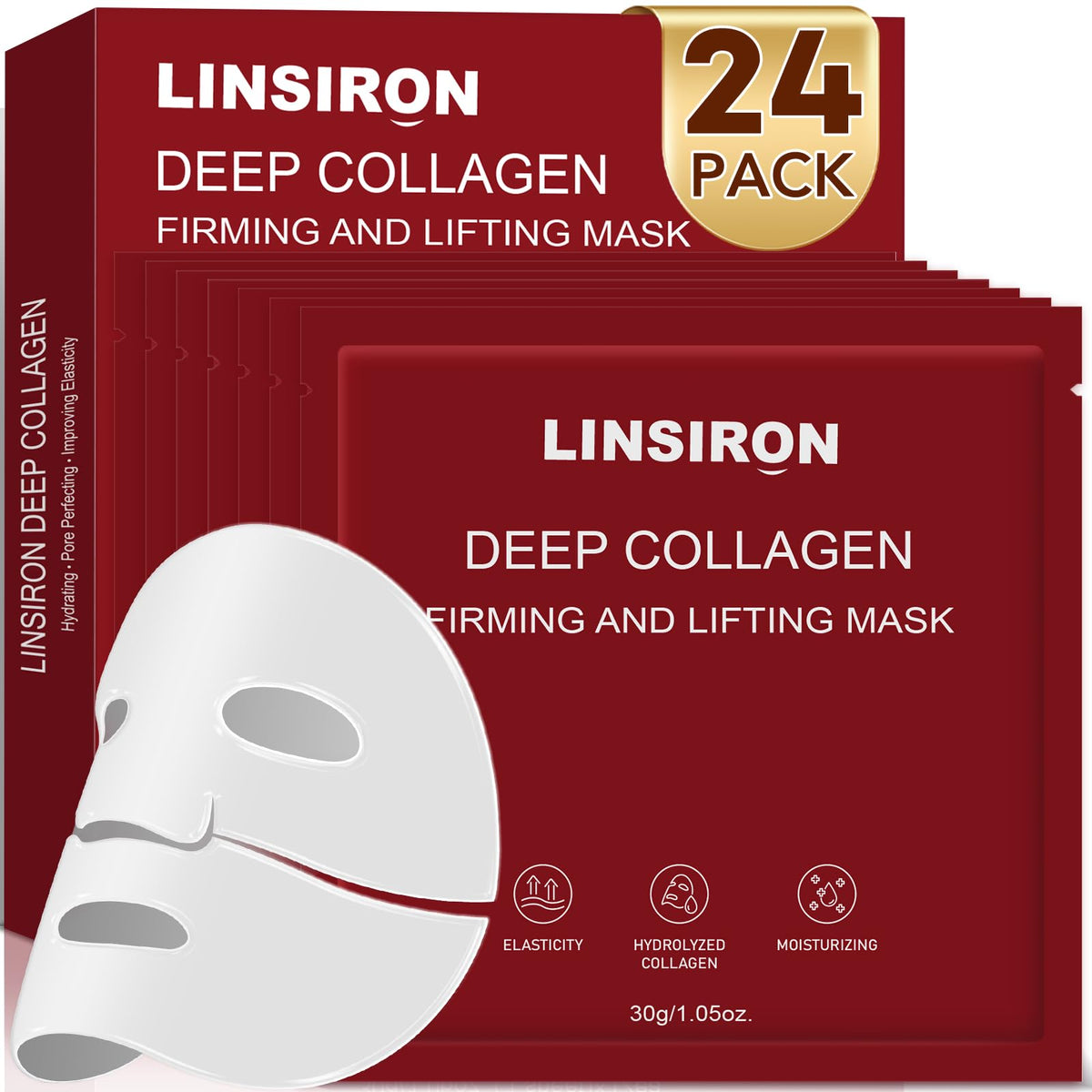 LINSIRON Bio-Collagen Deep Mask pack 24pcs – rich hydration for daily care.