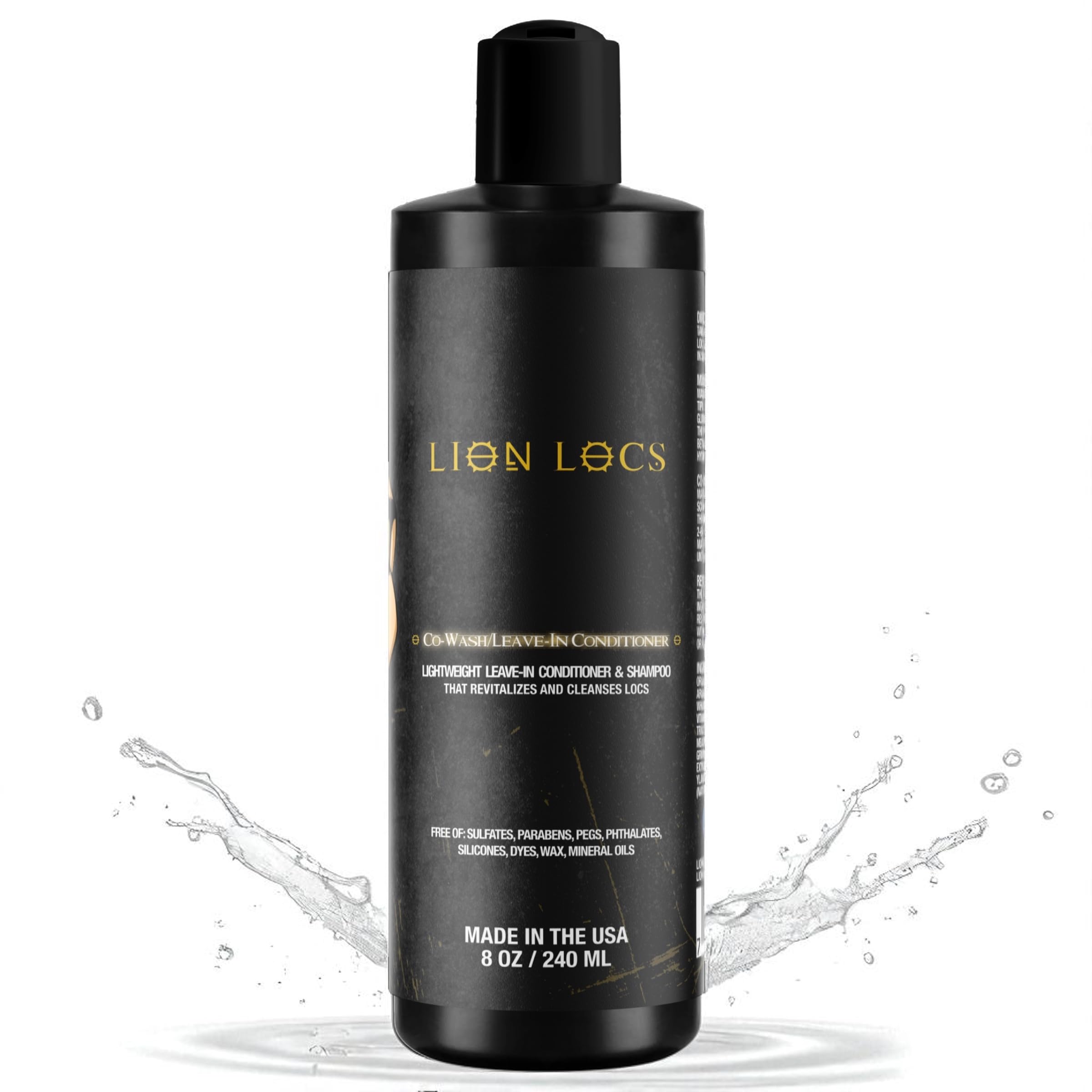Lion Locs co-wash bottle closeup, gentle cleansing.