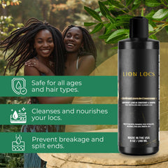 Foamy Lion Locs co-wash on hair, lightweight conditioning.