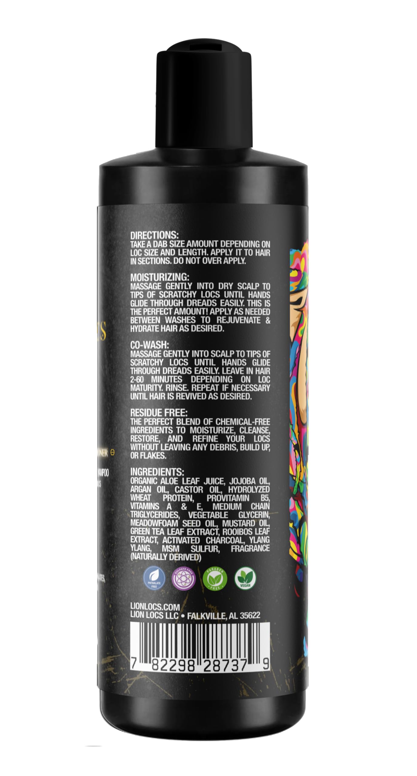 Mature locs retain moisture with Lion Locs co-wash.
