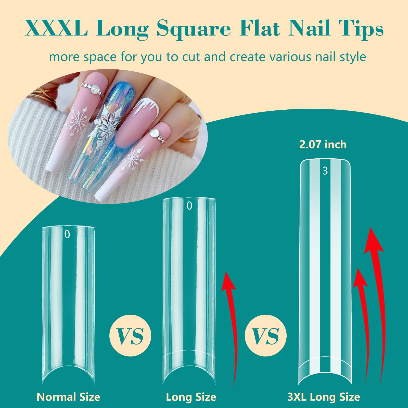 LIONVISION long clear nail tips with flat bed for easy application and lasting finish.