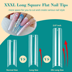 LIONVISION long clear nail tips with flat bed for easy application and lasting finish.