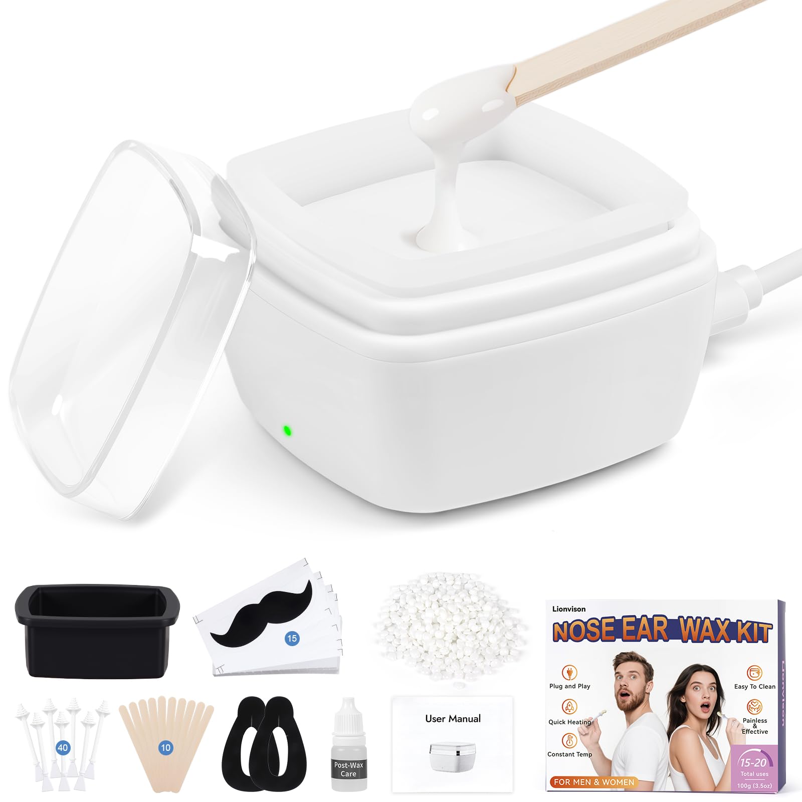 LIONVISION nose wax warmer setup for easy, salon-grade grooming at home.