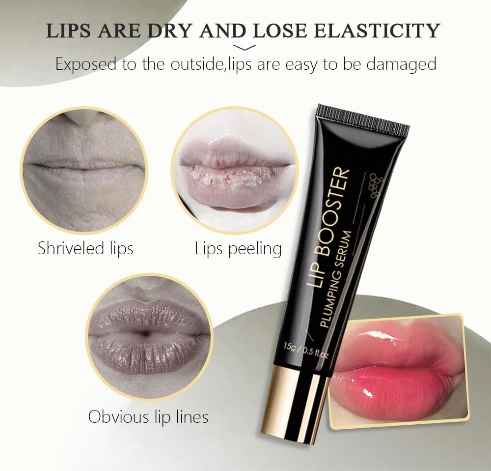 Lip Booster serum texture close-up reveals smooth, gentle glide.