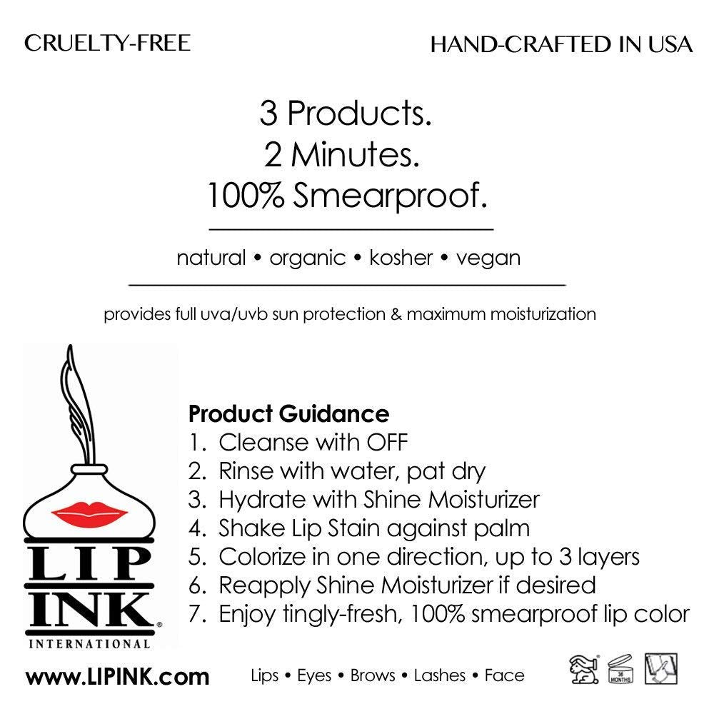 Lip Ink Color Chart with instructions for shade selection and application