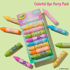Lip Smacker Crayola balm with glossy finish highlighted in a swatch for radiant smile.