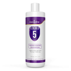 Lipogaine Big 5 Shampoo bottle with purple label showing hydration for hair.