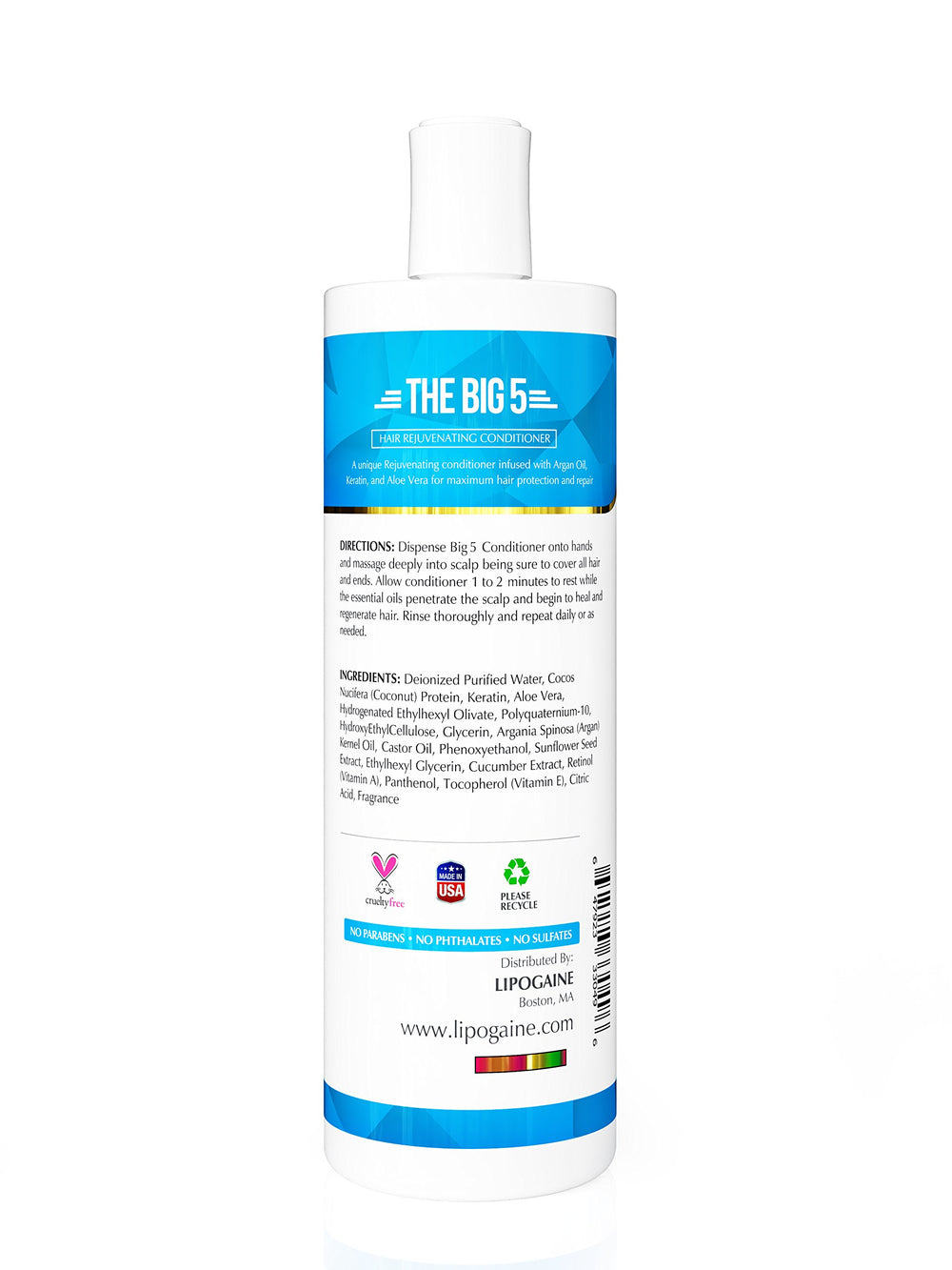 Lipogaine conditioner close-up with argan oil drops for moisture and care.