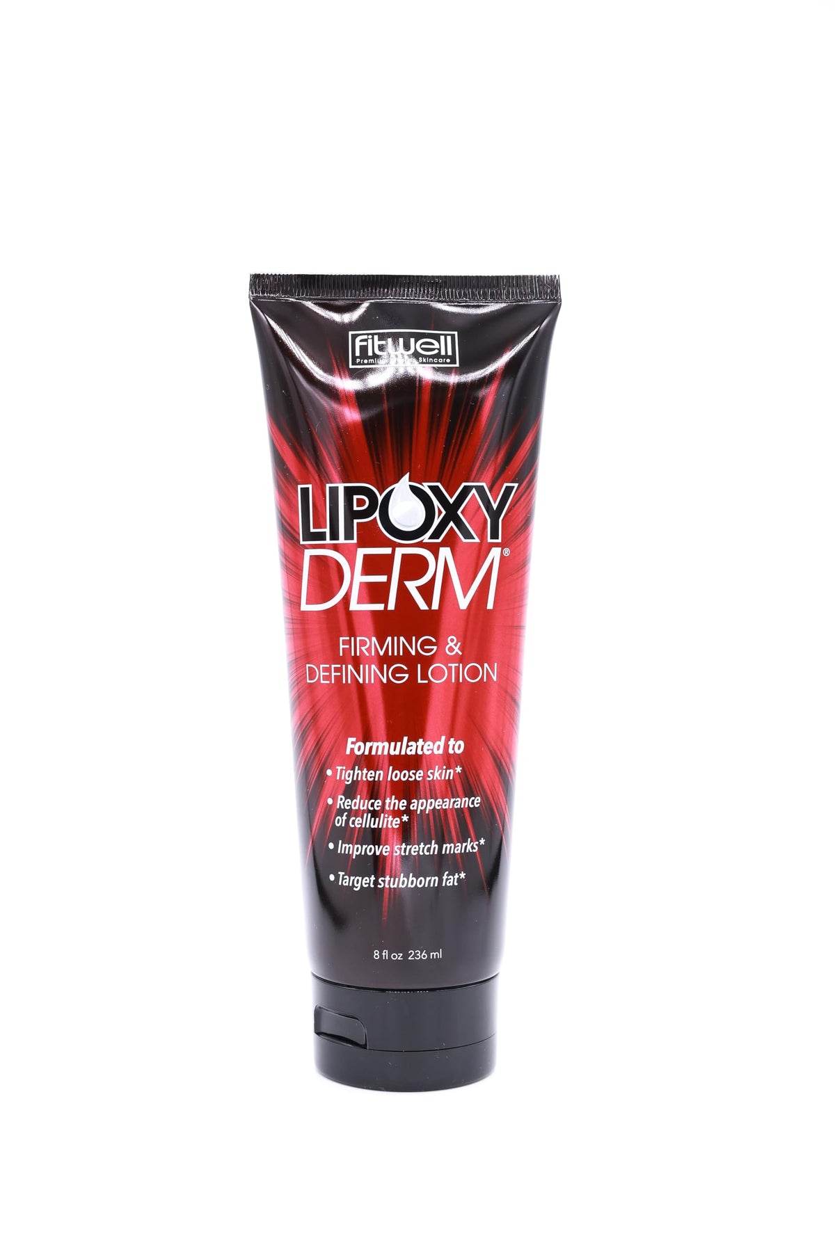 Lipoxyderm Advanced Firming Lotion bottle shows premium packaging for daily use