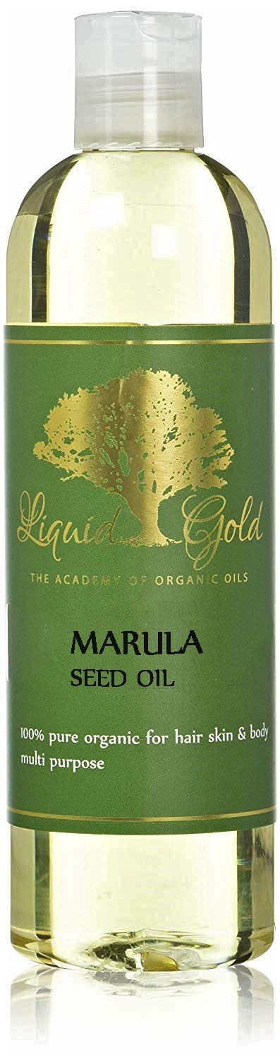 Liquid Gold Inc Marula Oil bottle front view for skin and hair nourishment.