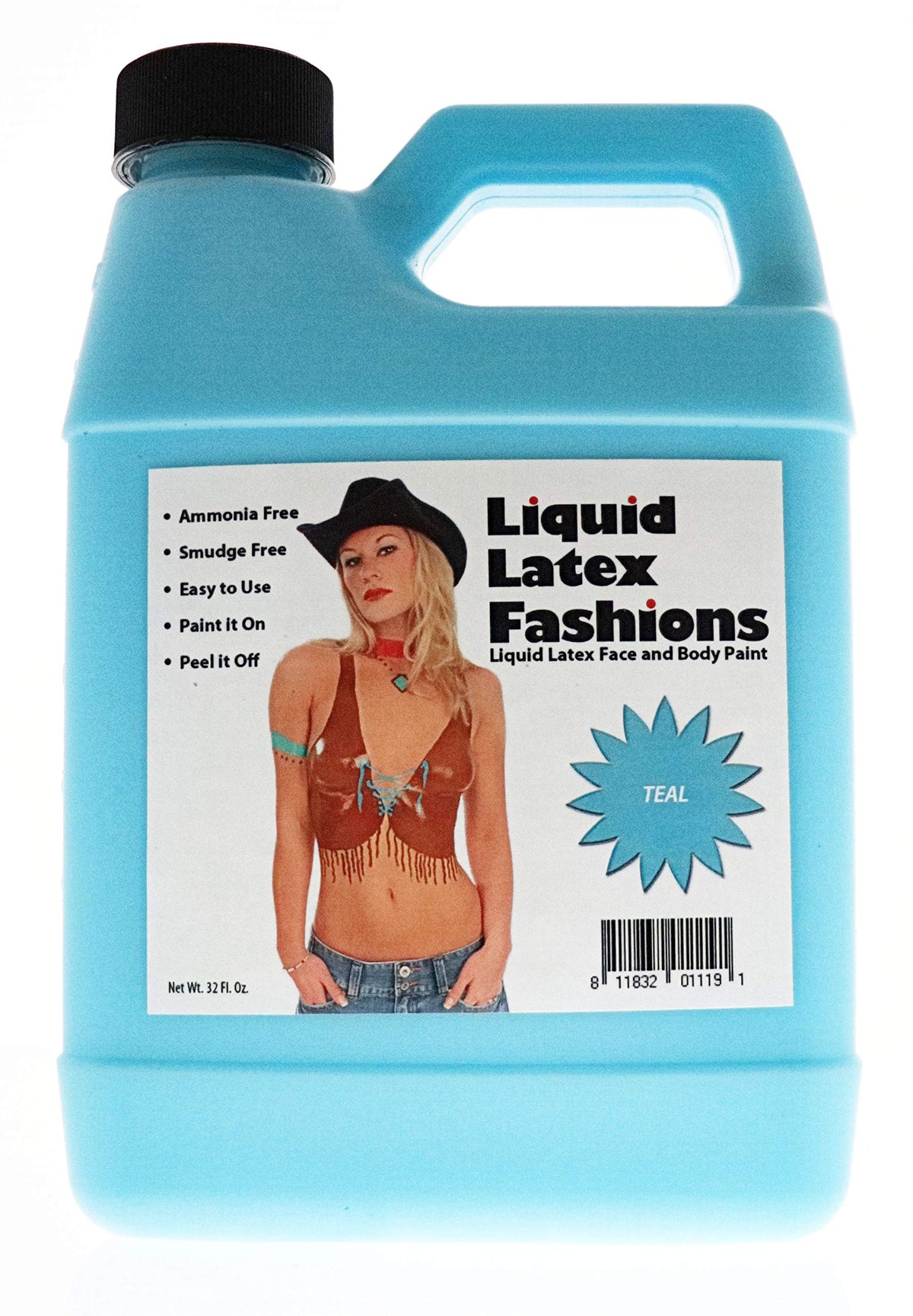 Liquid Latex Fashions teal body paint bottle for bold skin art