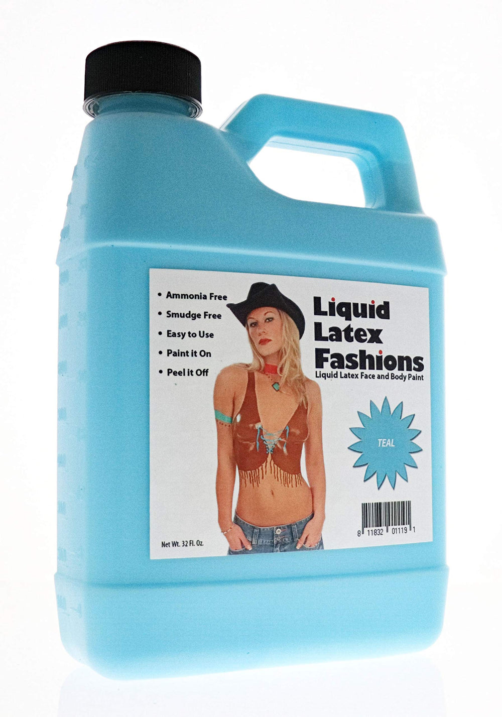 Liquid Latex Fashions teal formula is skin-safe for sensitive use