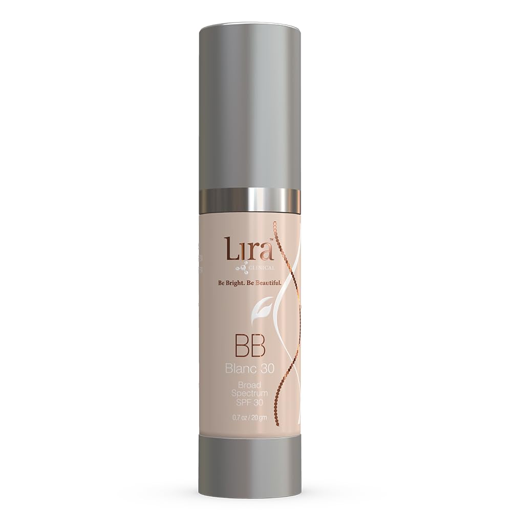 Lira Clinical BB Cream Blanc 30 bottle with SPF 30, full-coverage tint.
