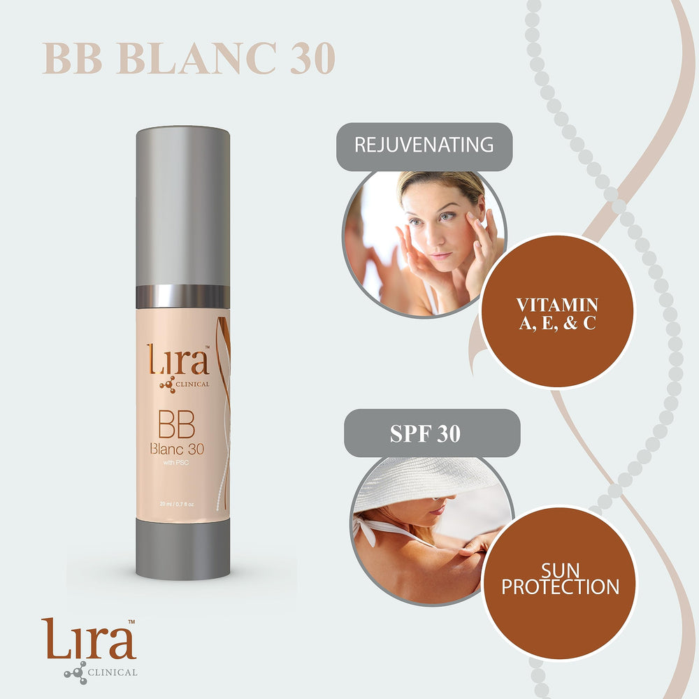Packaging of Lira Clinical BB Cream Blanc 30 compact tube.