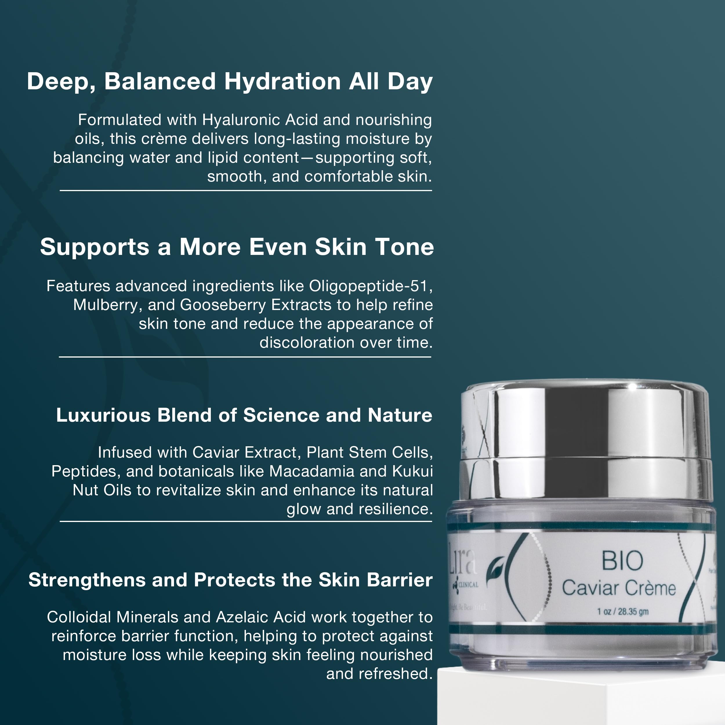 Lira Clinical BIO Caviar Crème packaging showing travel-friendly size.