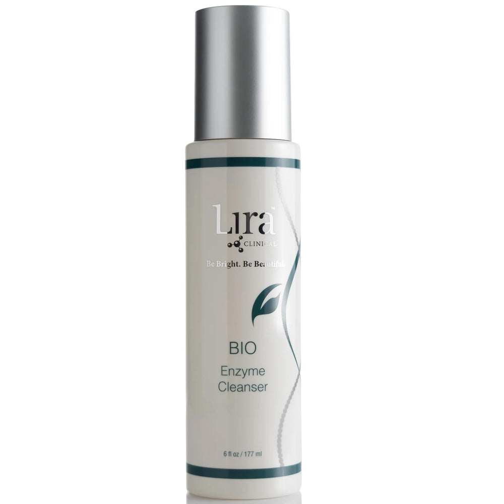 Lira Clinical BIO Enzyme Cleanser bottle with pump for easy daily use on oily skin.