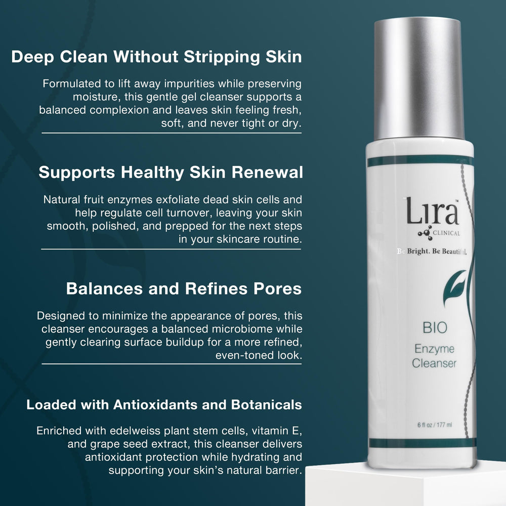 Lira Clinical BIO Enzyme Cleanser daily use for face and eye area.