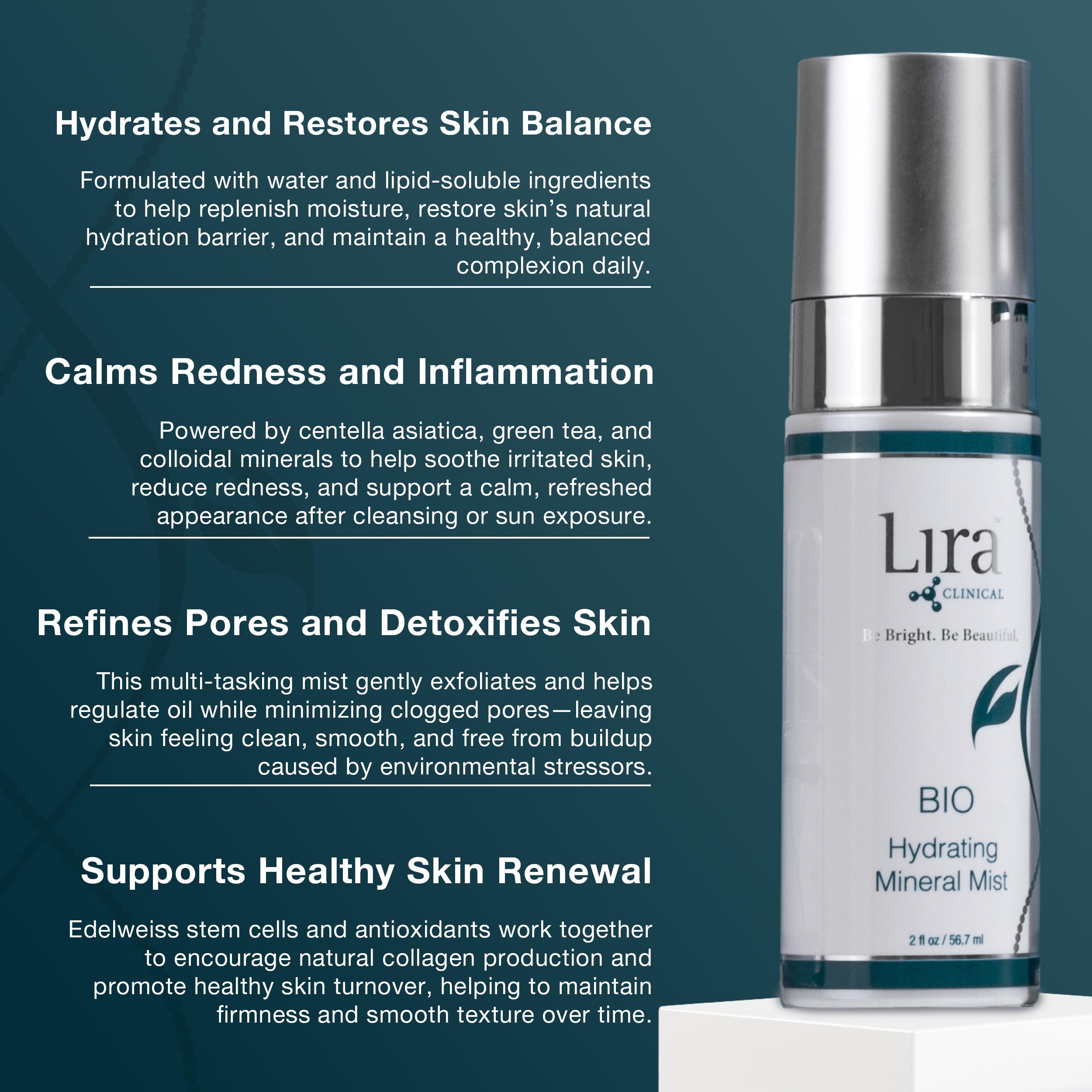Lira Clinical BIO Hydrating Mineral Mist with gold and silver for a dewy glow