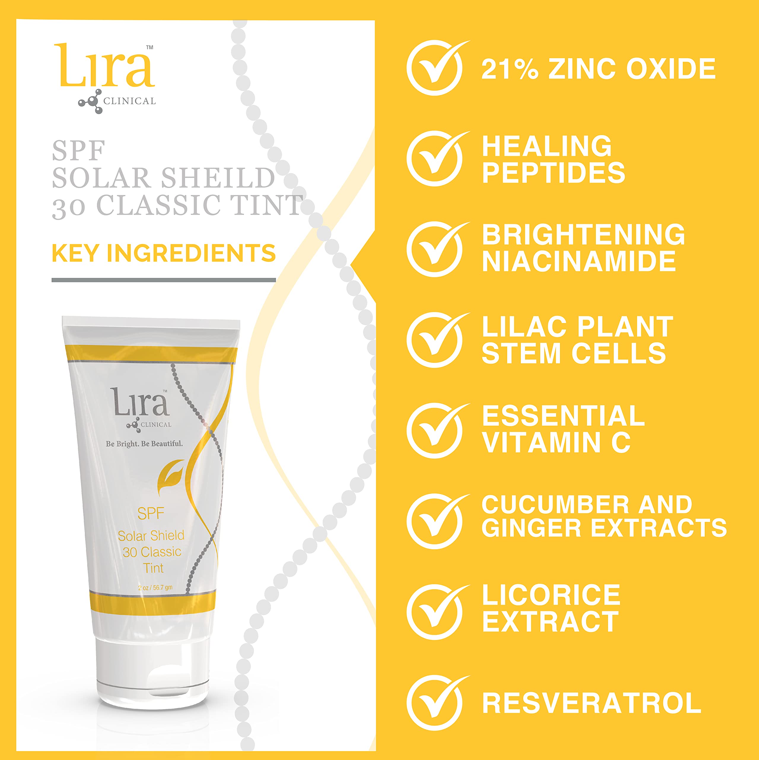 Lira Clinical Solar Shield 30 Classic Tint packaging on display.