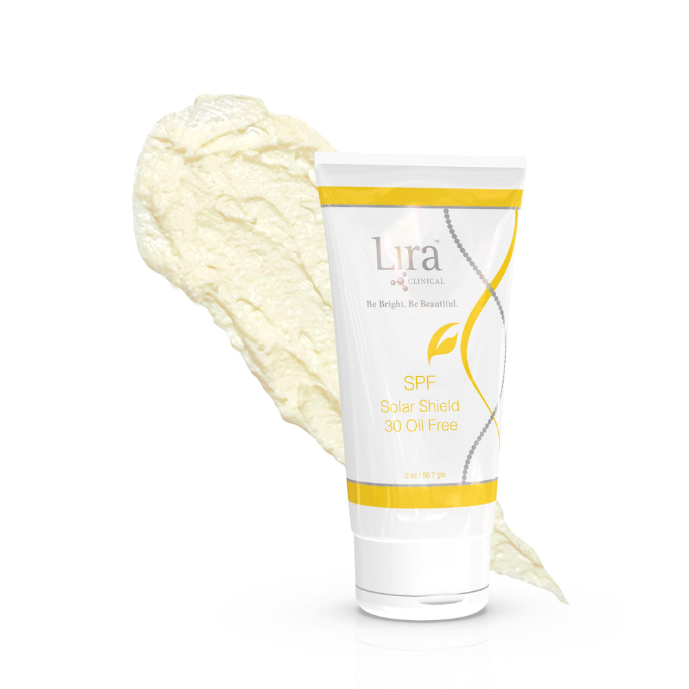 Lira Clinical SPF Solar Shield 30 ingredients chart highlighting zinc oxide.