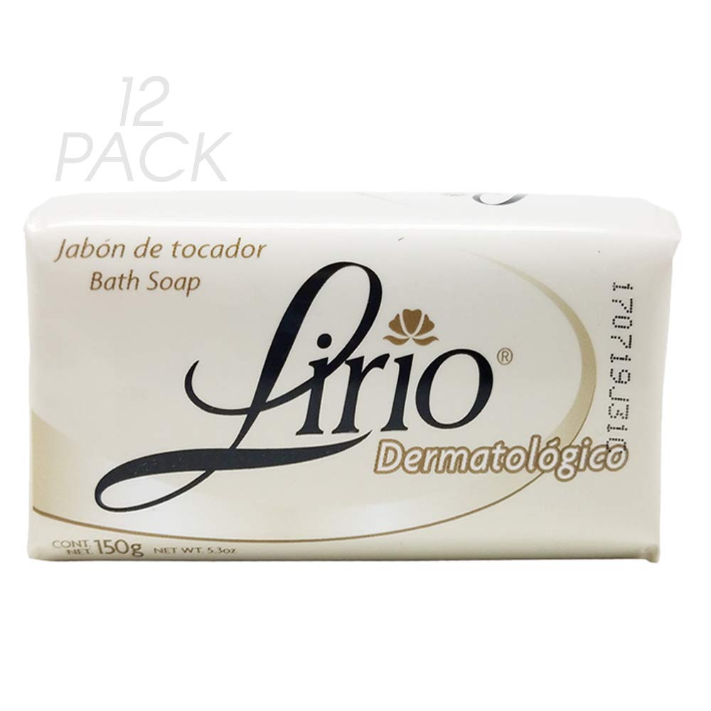 Lirio Dermatologico bar soap pack 12 for daily family cleansing with glycerin.