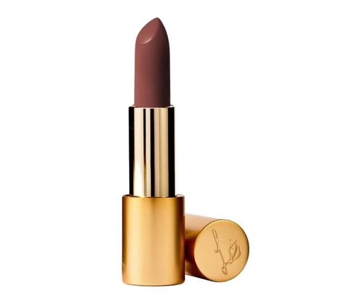Lisa Eldridge True Velvet Muse lipstick tube shows smoky rosewood with a velvet finish.