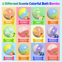 Bright colors and frothy bubbles create a playful bath atmosphere