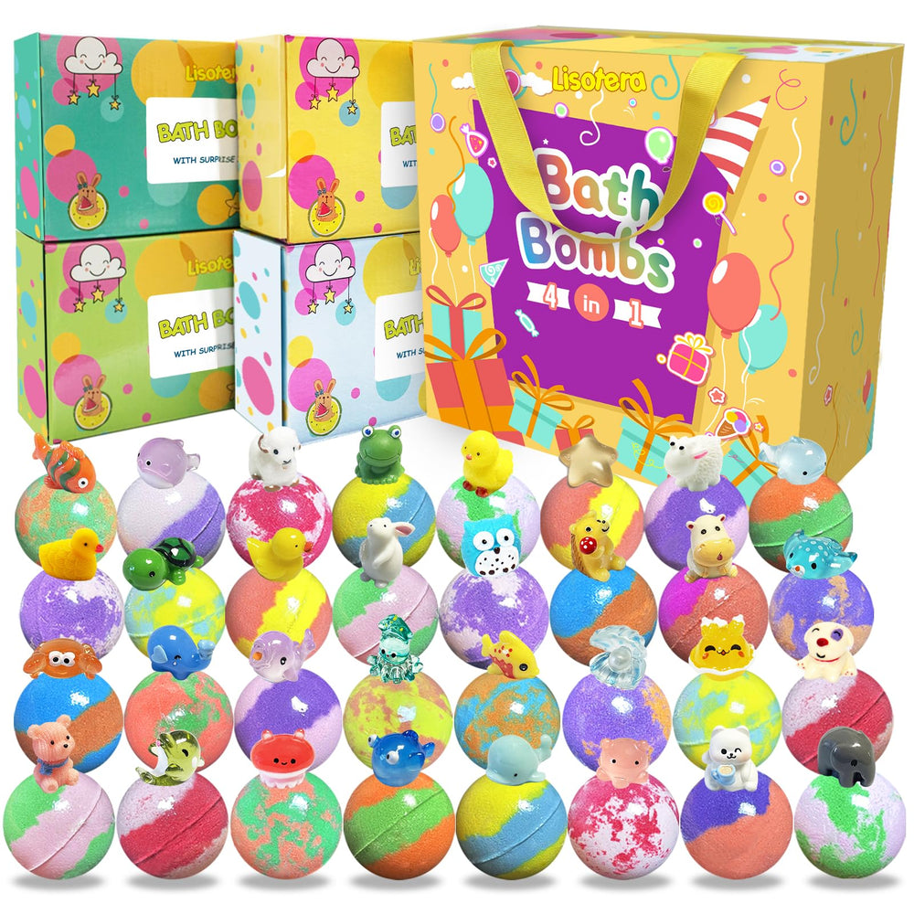 Lisotera bath bombs surprise inside package deliver colorful fizz for kids.
