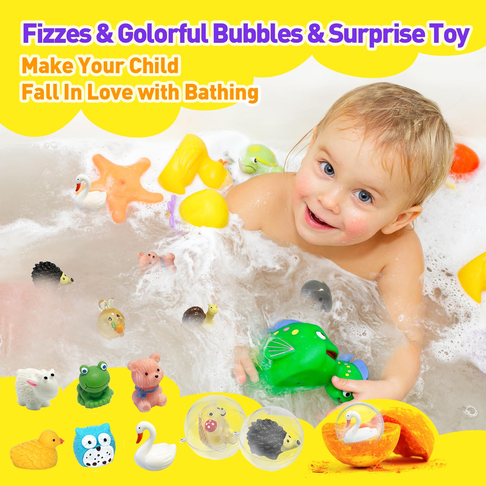 Surprise toy revealed as fizz dissolves, encouraging imaginative play