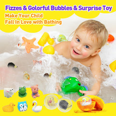 Surprise toy revealed as fizz dissolves, encouraging imaginative play