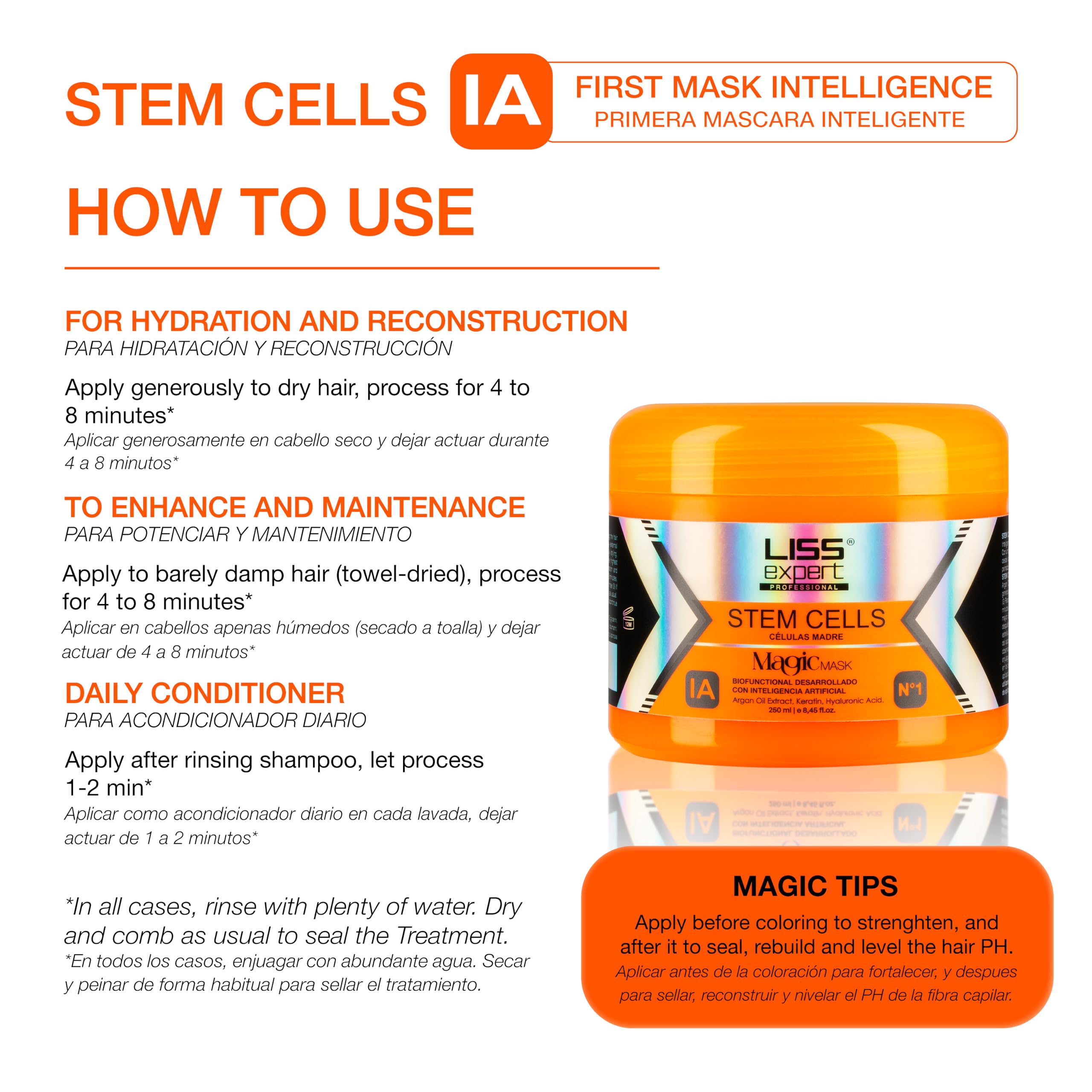 Liss Expert Stem Cells Magic Mask hair results showcasing shine, softness, and smooth texture.
