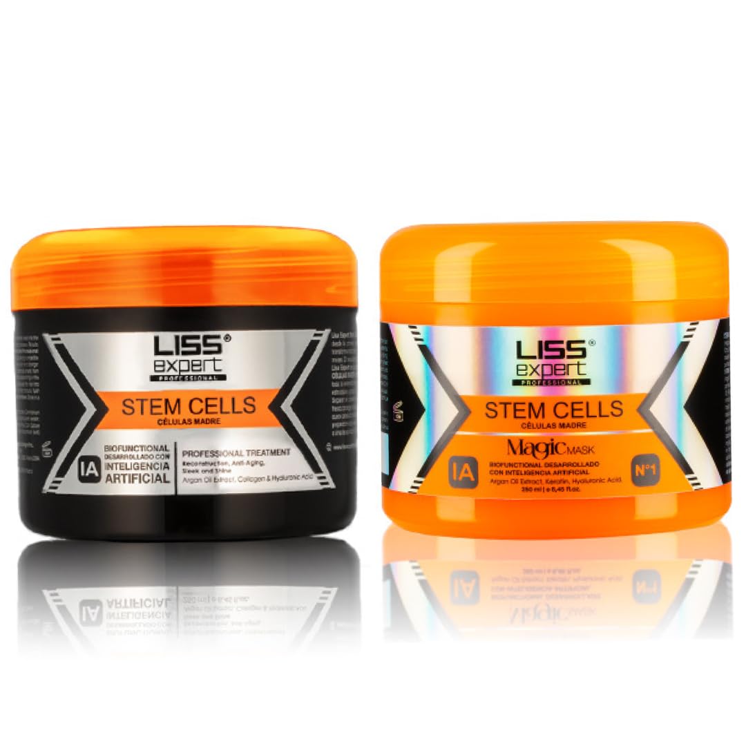 Liss Expert Stem Cells Smoothing Treatment bottle pouring to nourish and strengthen hair from within.